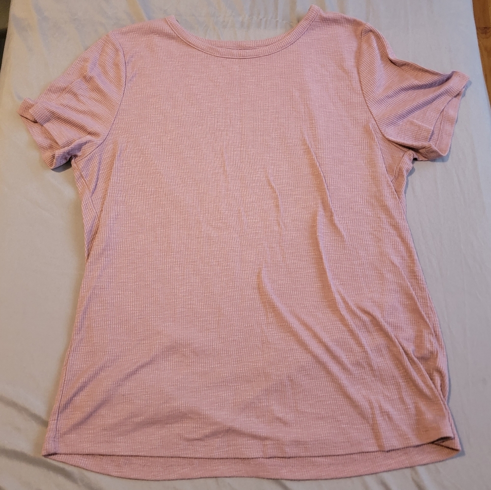 Ribbed Short Sleeve Tee Light Pink/Mauve-Size 0X